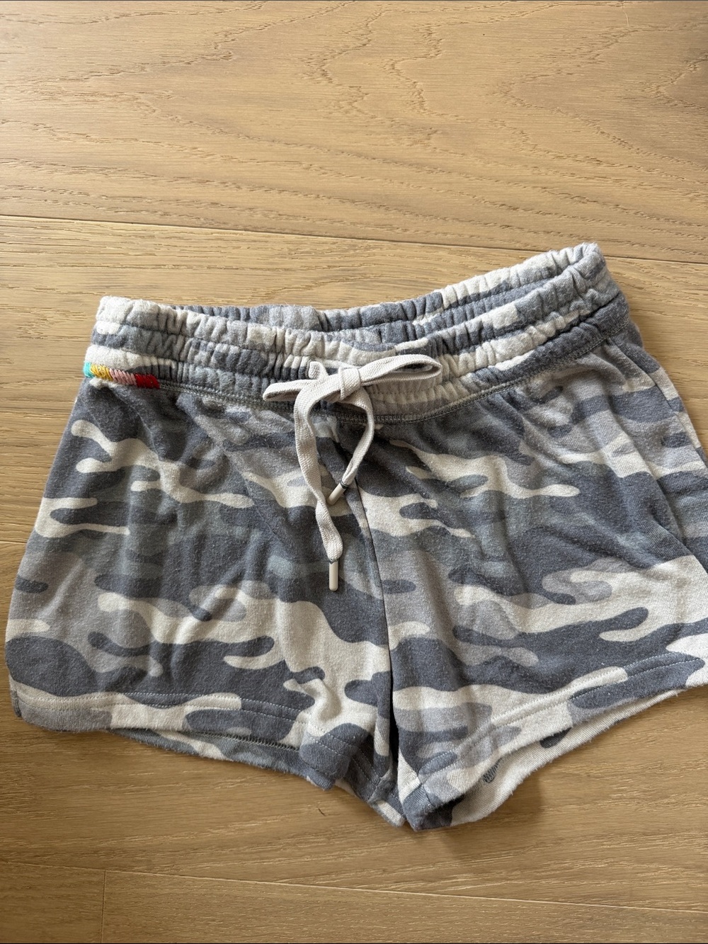 PJ Salvage Women’s Gray Camo Lounge Shorts with Drawstring, XS